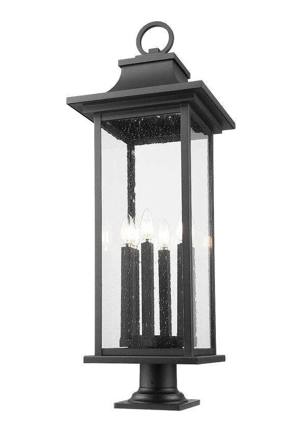 Z-Lite Tiberius 5017PHXLR-533PM-BK 6-Light Candelabra Base Black Aluminum Clear Seedy Glass Shade Outdoor Pier Mounted Fixture
