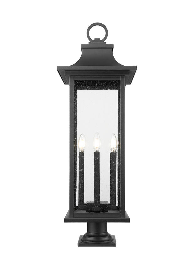 Z-Lite Tiberius 5017PHXLR-533PM-BK 6-Light Candelabra Base Black Aluminum Clear Seedy Glass Shade Outdoor Pier Mounted Fixture