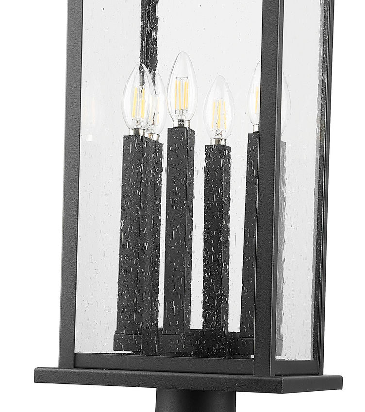 Z-Lite Tiberius 5017PHXLR-533PM-BK 6-Light Candelabra Base Black Aluminum Clear Seedy Glass Shade Outdoor Pier Mounted Fixture