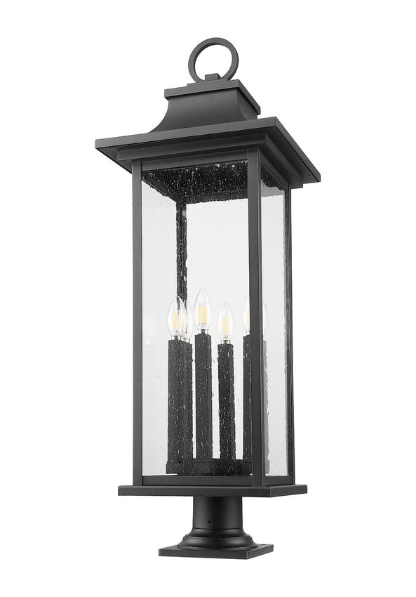 Z-Lite Tiberius 5017PHXLR-533PM-BK 6-Light Candelabra Base Black Aluminum Clear Seedy Glass Shade Outdoor Pier Mounted Fixture