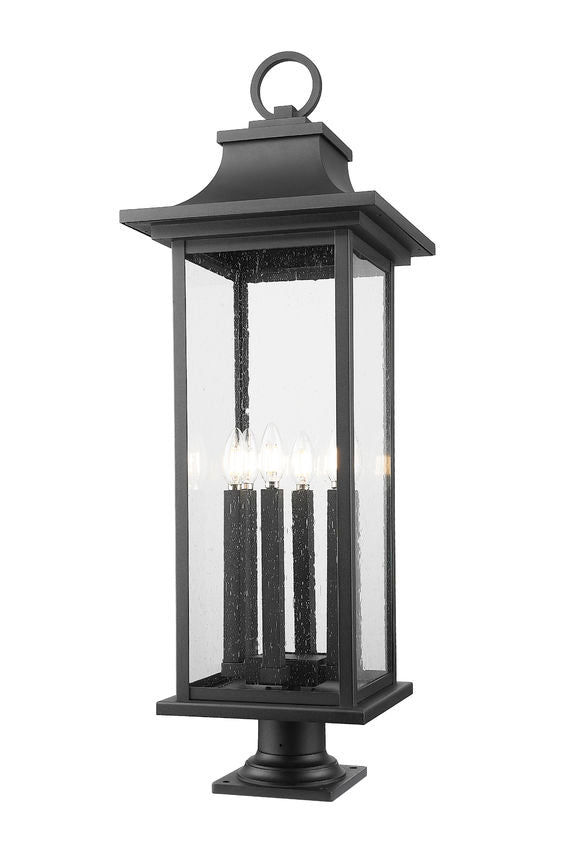 Z-Lite Tiberius 5017PHXLR-533PM-BK 6-Light Candelabra Base Black Aluminum Clear Seedy Glass Shade Outdoor Pier Mounted Fixture