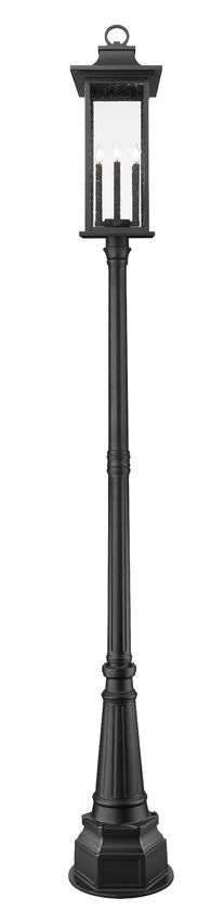 Z-Lite Tiberius 5017PHXLR-564P-BK 6-Light Candelabra Base Black Aluminum Clear Seedy Glass Shade Outdoor Post Mounted Fixture