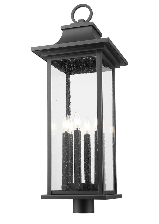 Z-Lite Tiberius 5017PHXLR-BK 6-Light Candelabra Base Black Aluminum Clear Seedy Glass Shade Outdoor Post Mount Fixture