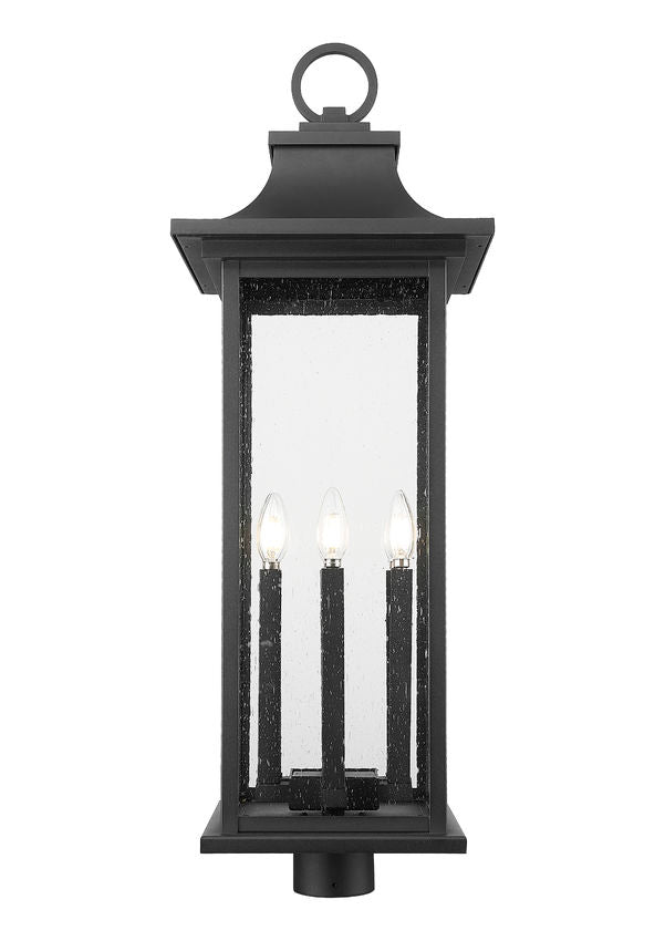 Z-Lite Tiberius 5017PHXLR-BK 6-Light Candelabra Base Black Aluminum Clear Seedy Glass Shade Outdoor Post Mount Fixture