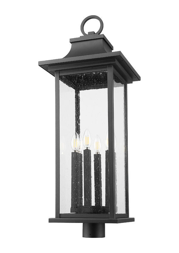 Z-Lite Tiberius 5017PHXLR-BK 6-Light Candelabra Base Black Aluminum Clear Seedy Glass Shade Outdoor Post Mount Fixture