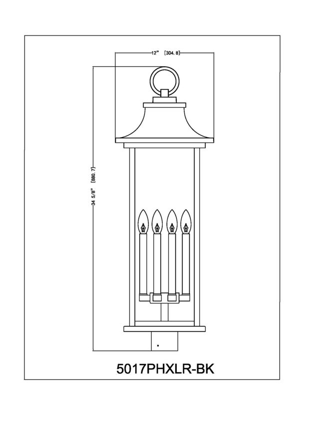 Z-Lite Tiberius 5017PHXLR-BK 6-Light Candelabra Base Black Aluminum Clear Seedy Glass Shade Outdoor Post Mount Fixture