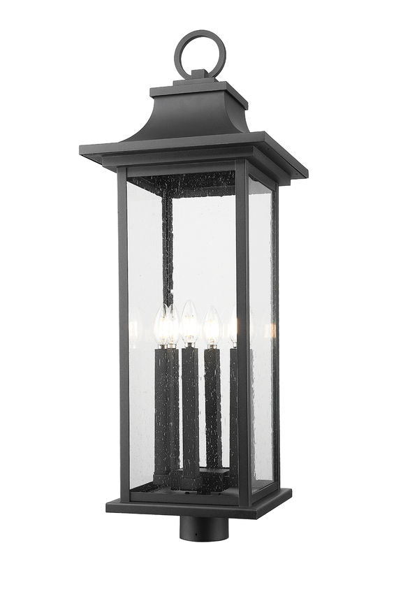 Z-Lite Tiberius 5017PHXLR-BK 6-Light Candelabra Base Black Aluminum Clear Seedy Glass Shade Outdoor Post Mount Fixture