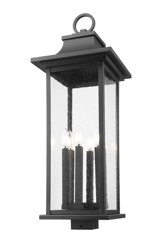 Z-Lite Tiberius 5017PHXLS-BK 6-Light Candelabra Base Black Aluminum Clear Seedy Glass Shade Outdoor Post Mount Fixture