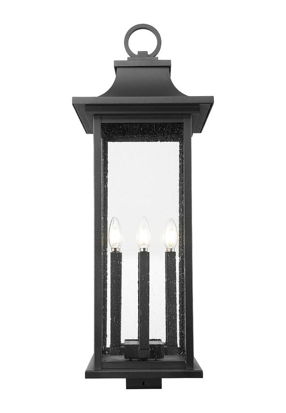 Z-Lite Tiberius 5017PHXLS-BK 6-Light Candelabra Base Black Aluminum Clear Seedy Glass Shade Outdoor Post Mount Fixture