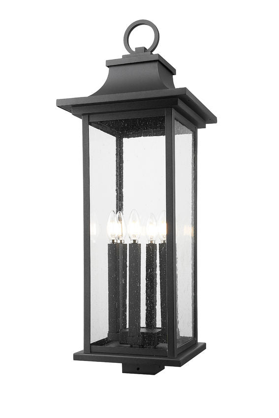 Z-Lite Tiberius 5017PHXLS-BK 6-Light Candelabra Base Black Aluminum Clear Seedy Glass Shade Outdoor Post Mount Fixture