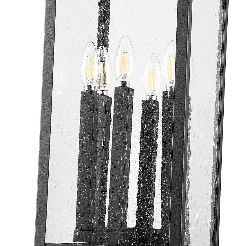 Z-Lite Tiberius 5017PHXLS-SQPM-BK 6-Light Candelabra Base Black Aluminum Clear Seedy Glass Shade Outdoor Pier Mounted Fixture