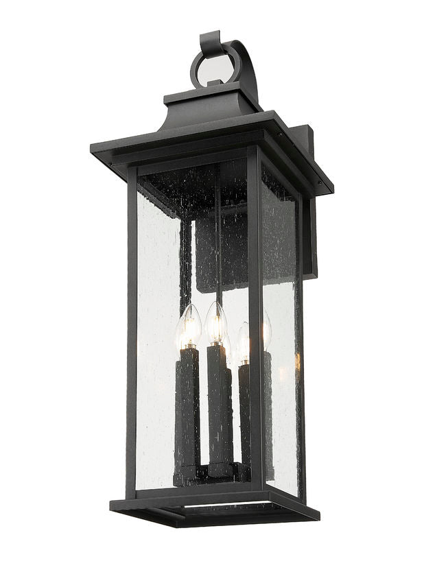 Z-Lite Tiberius 5017XL-BK 6-Light Candelabra Base Black Aluminum Clear Seedy Glass Shade Outdoor Wall Light