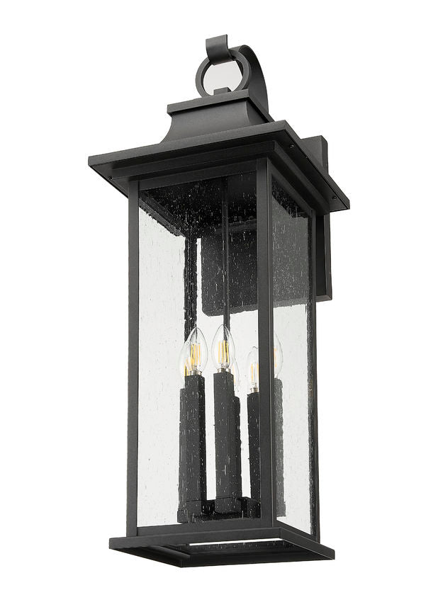 Z-Lite Tiberius 5017XL-BK 6-Light Candelabra Base Black Aluminum Clear Seedy Glass Shade Outdoor Wall Light