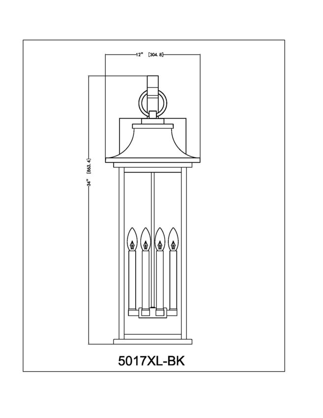 Z-Lite Tiberius 5017XL-BK 6-Light Candelabra Base Black Aluminum Clear Seedy Glass Shade Outdoor Wall Light