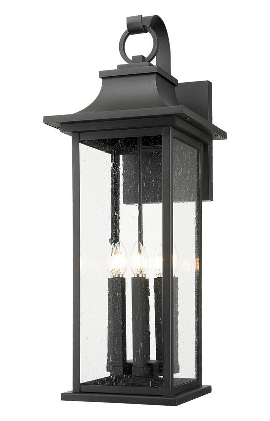 Z-Lite Tiberius 5017XL-BK 6-Light Candelabra Base Black Aluminum Clear Seedy Glass Shade Outdoor Wall Light