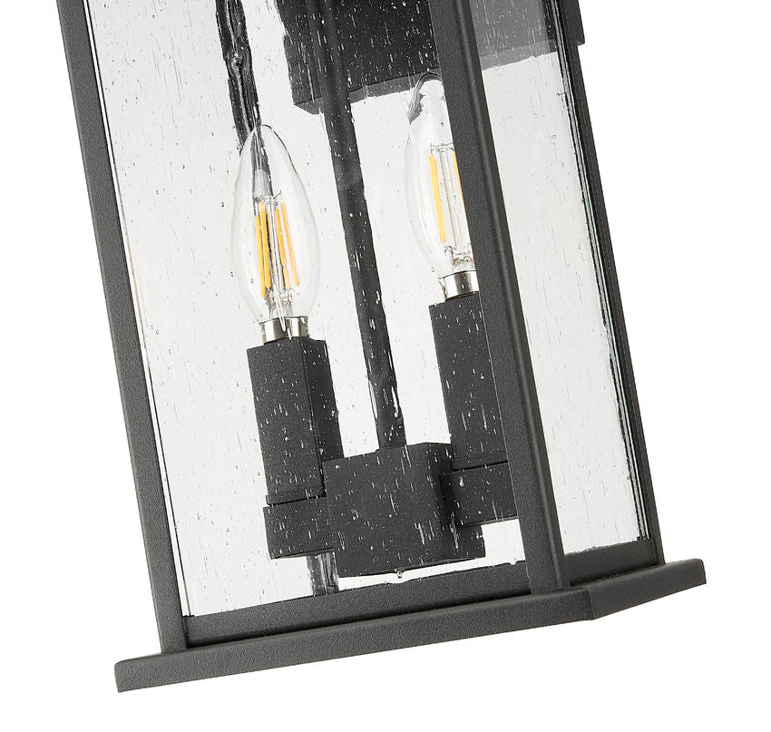 Z-Lite Tiberius 9" 2-Light Candelabra Base Black Aluminum Clear Seedy Glass Shade Outdoor Wall Light