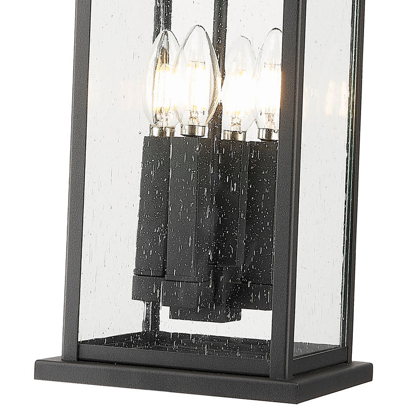 Z-Lite Tiberius 9" 4-Light Candelabra Base Black Aluminum Clear Seedy Glass Shade Outdoor Chain Mount Ceiling Fixture