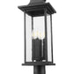 Z-Lite Tiberius 9" 4-Light Candelabra Base Black Aluminum Clear Seedy Glass Shade Outdoor Pier Mounted Fixture