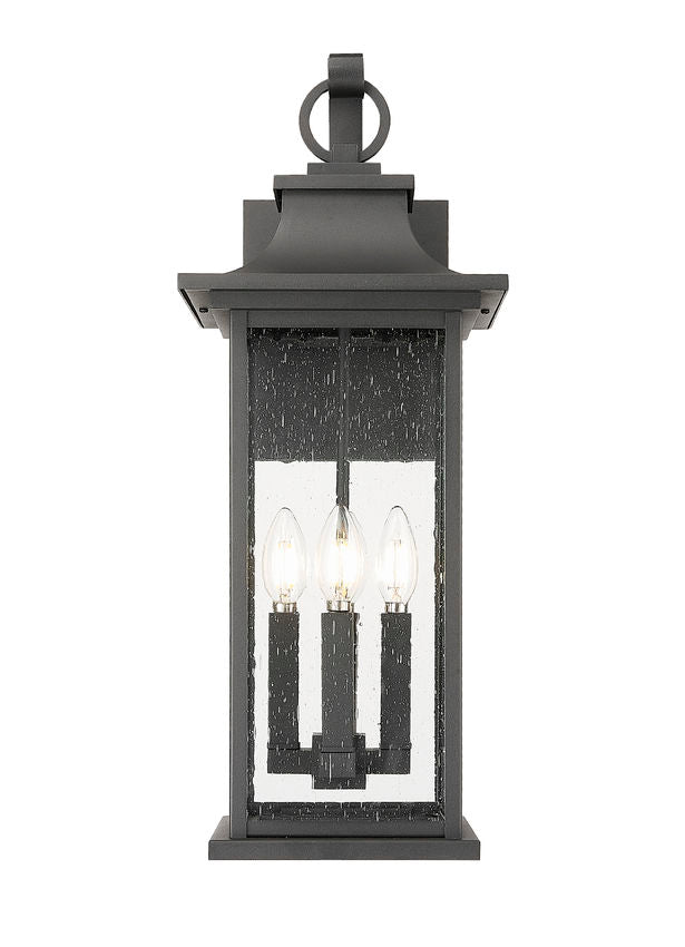 Z-Lite Tiberius 9" 4-Light Candelabra Base Black Aluminum Clear Seedy Glass Shade Outdoor Wall Light