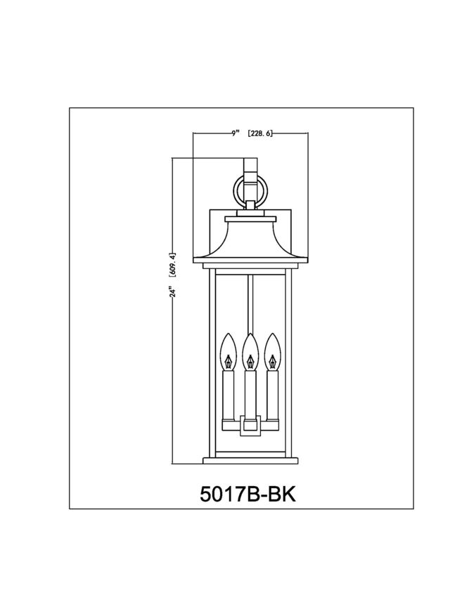 Z-Lite Tiberius 9" 4-Light Candelabra Base Black Aluminum Clear Seedy Glass Shade Outdoor Wall Light