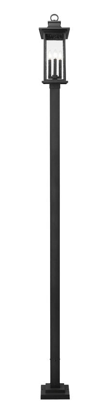 Z-Lite Tiberius 9" W x 119" H 4-Light Candelabra Base Black Aluminum Clear Seedy Glass Shade Outdoor Post Mounted Fixture