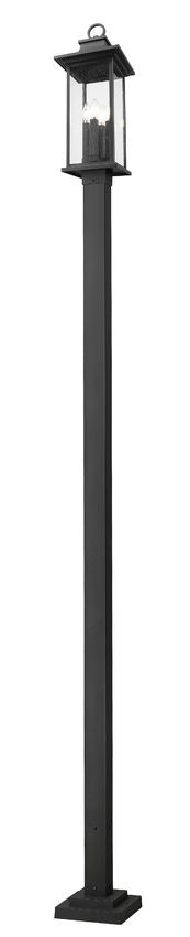Z-Lite Tiberius 9" W x 119" H 4-Light Candelabra Base Black Aluminum Clear Seedy Glass Shade Outdoor Post Mounted Fixture