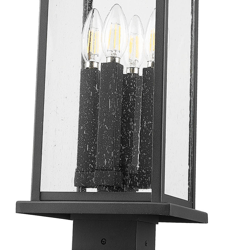 Z-Lite Tiberius 9" W x 119" H 4-Light Candelabra Base Black Aluminum Clear Seedy Glass Shade Outdoor Post Mounted Fixture