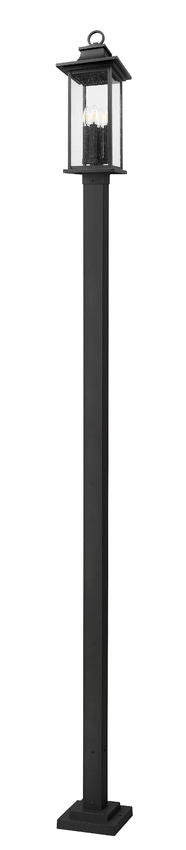 Z-Lite Tiberius 9" W x 119" H 4-Light Candelabra Base Black Aluminum Clear Seedy Glass Shade Outdoor Post Mounted Fixture