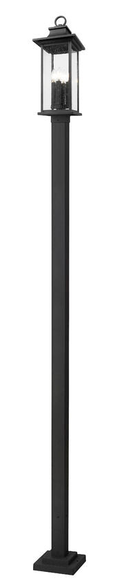 Z-Lite Tiberius 9" W x 119" H 4-Light Candelabra Base Black Aluminum Clear Seedy Glass Shade Outdoor Post Mounted Fixture