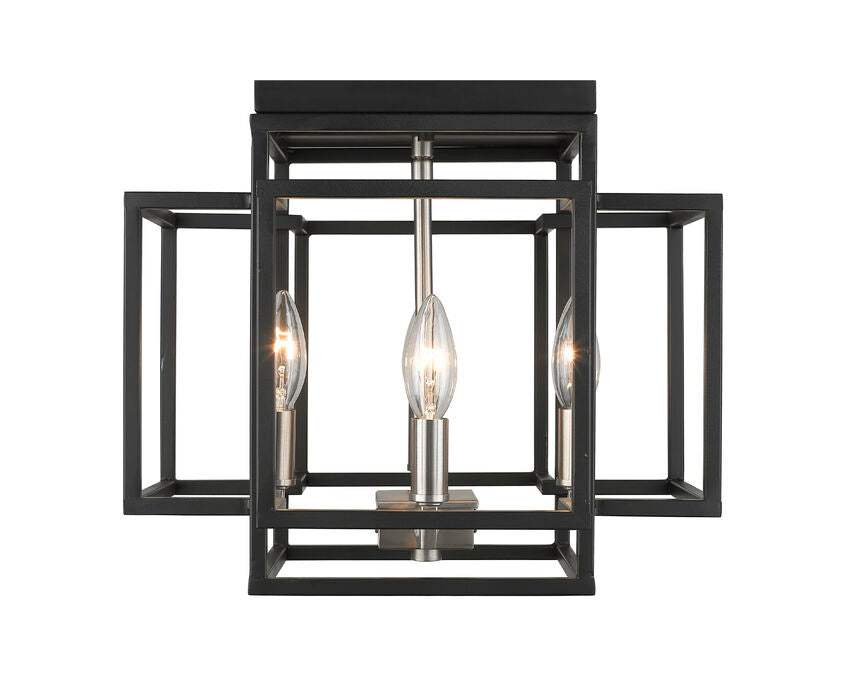 Z-Lite Titania 14" 4-Light Black and Brushed Nickel Steel Flush Mount Lighting