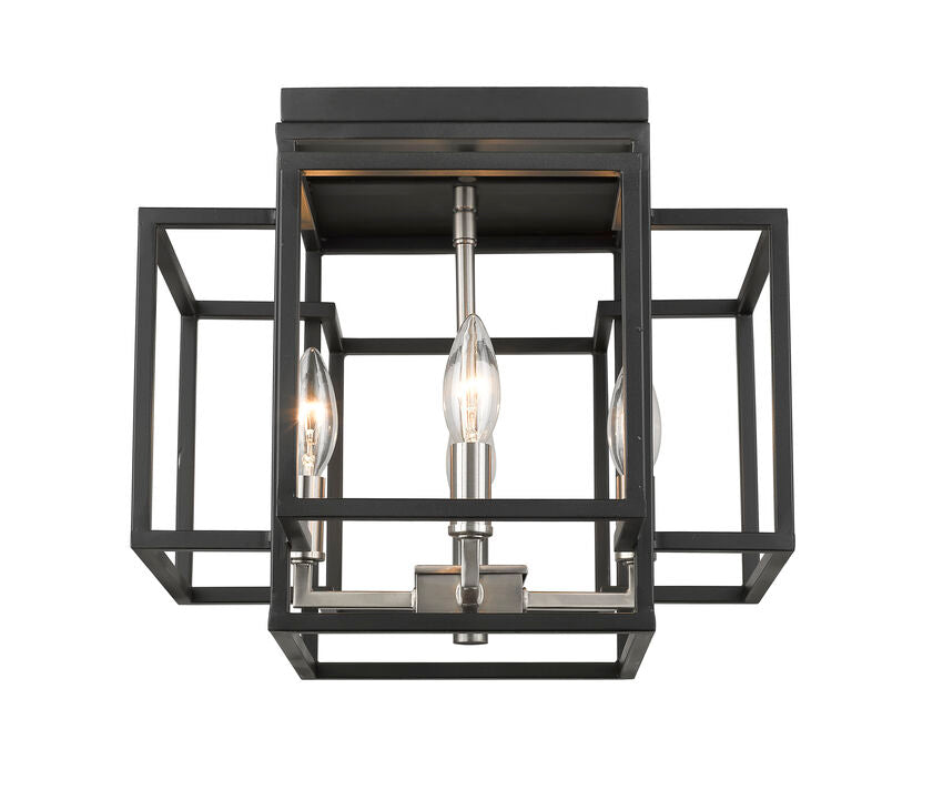 Z-Lite Titania 14" 4-Light Black and Brushed Nickel Steel Flush Mount Lighting