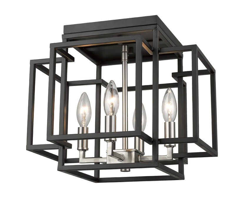 Z-Lite Titania 14" 4-Light Black and Brushed Nickel Steel Flush Mount Lighting