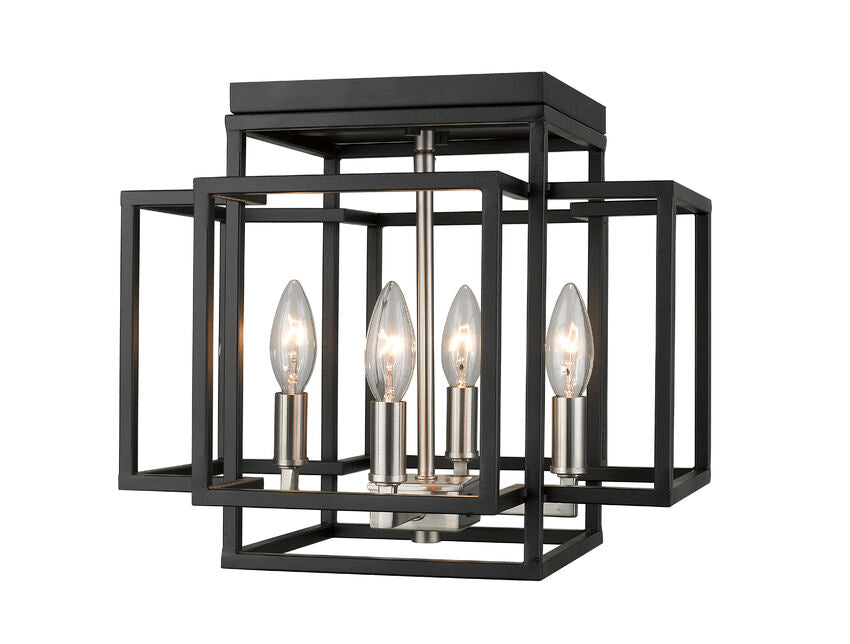 Z-Lite Titania 14" 4-Light Black and Brushed Nickel Steel Flush Mount Lighting