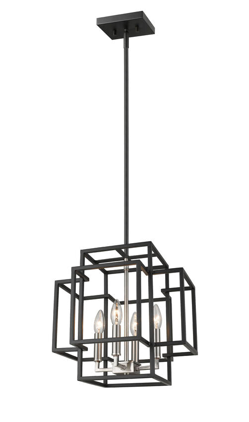 Z-Lite Titania 14" 4-Light Black and Brushed Nickel Steel Pendant Light