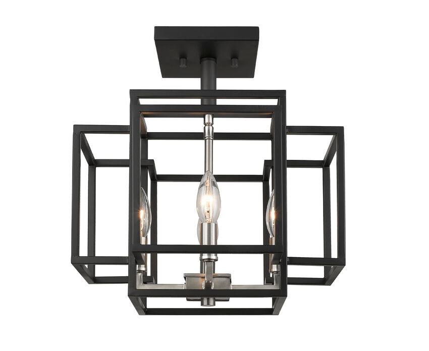 Z-Lite Titania 14" 4-Light Black and Brushed Nickel Steel Semi Flush Mount