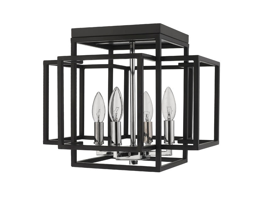 Z-Lite Titania 14" 4-Light Black and Chrome Steel Flush Mount Lighting