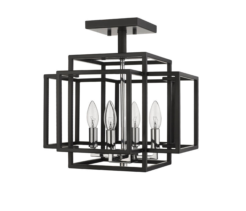 Z-Lite Titania 14" 4-Light Black and Chrome Steel Semi Flush Mount