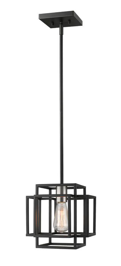 Z-Lite Titania 9" 1-Light Black and Brushed Nickel Steel Mini Pendant Light