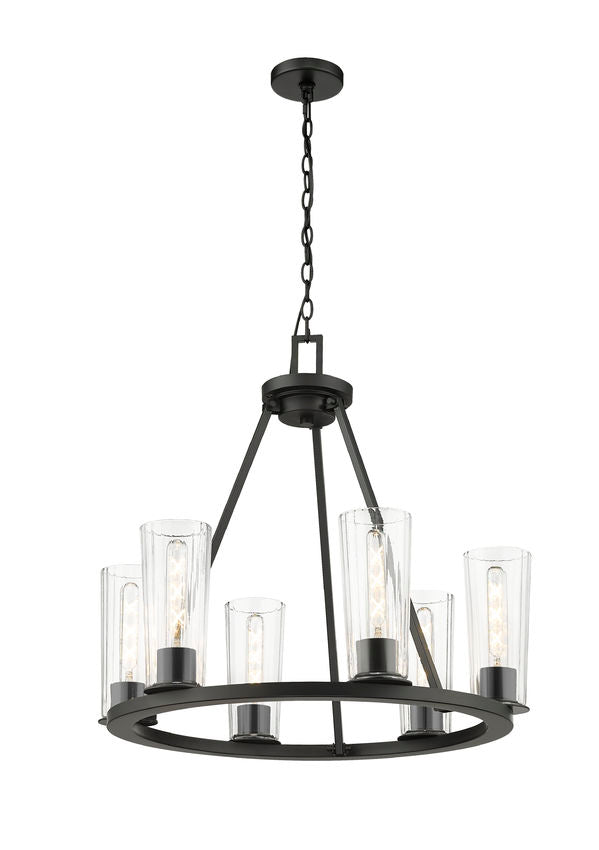 Z-Lite Titus 26" 6-Light Matte Black Steel Chandelier With Clear Glass Shade