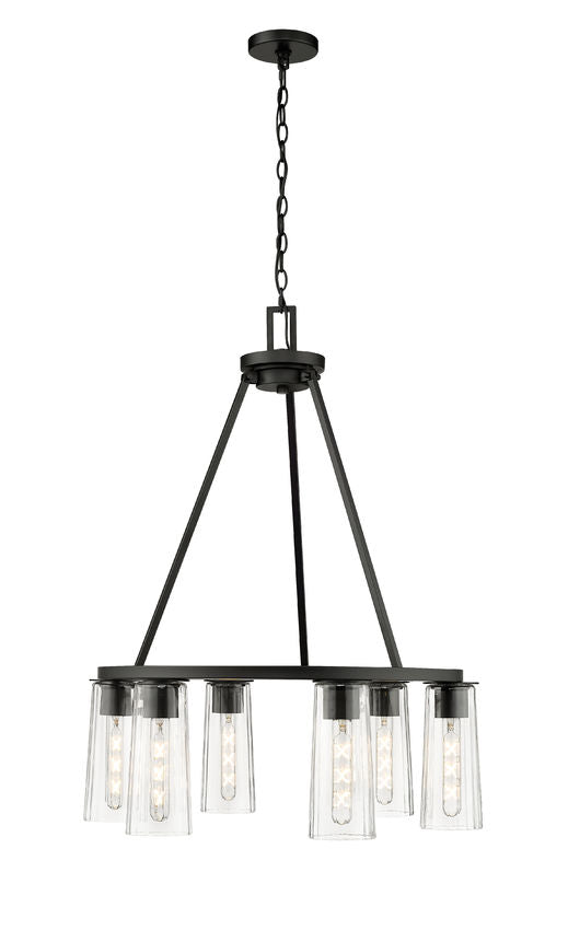 Z-Lite Titus 26" 6-Light Matte Black Steel Chandelier With Clear Glass Shade