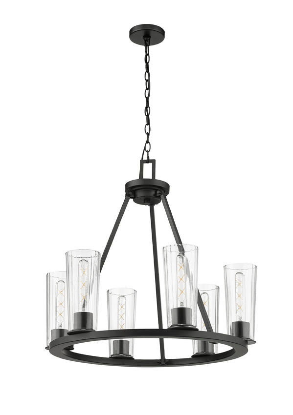 Z-Lite Titus 26" 6-Light Matte Black Steel Chandelier With Clear Glass Shade