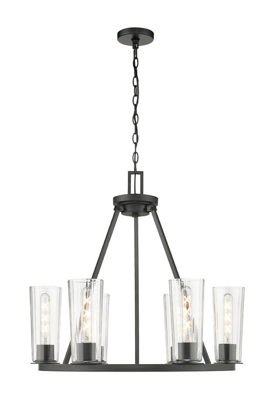 Z-Lite Titus 26" 6-Light Matte Black Steel Chandelier With Clear Glass Shade