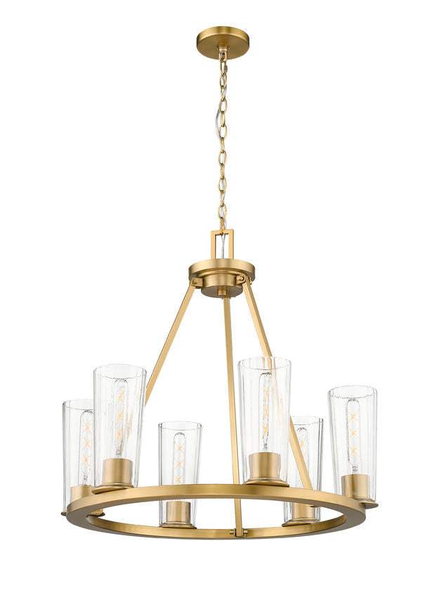 Z-Lite Titus 26" 6-Light Modern Gold Steel Chandelier With Clear Glass Shade