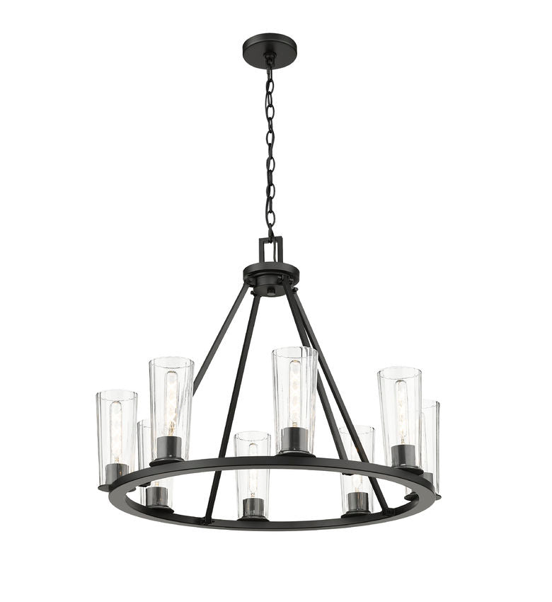 Z-Lite Titus 33" 8-Light Matte Black Steel Chandelier With Clear Glass Shade