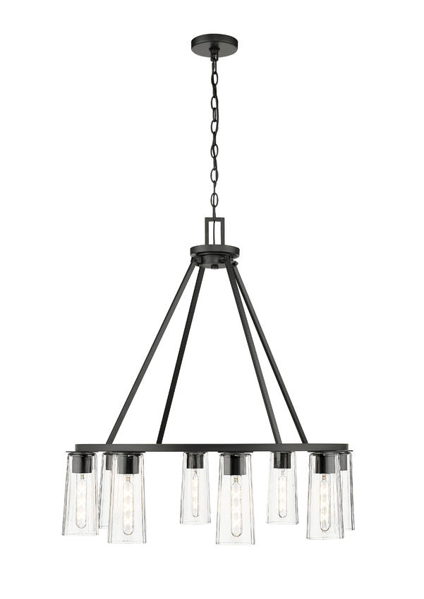 Z-Lite Titus 33" 8-Light Matte Black Steel Chandelier With Clear Glass Shade