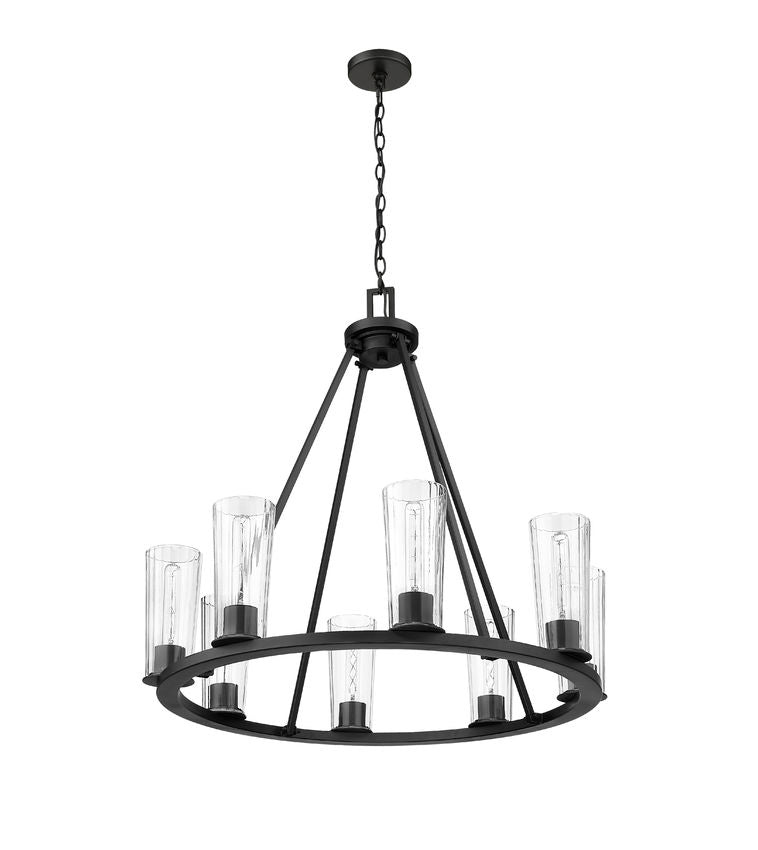 Z-Lite Titus 33" 8-Light Matte Black Steel Chandelier With Clear Glass Shade