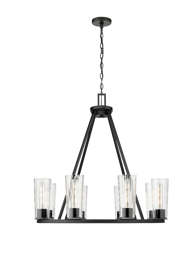 Z-Lite Titus 33" 8-Light Matte Black Steel Chandelier With Clear Glass Shade