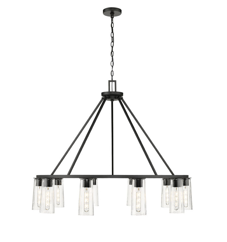 Z-Lite Titus 46" 10-Light Matte Black Steel Chandelier With Clear Glass Shade