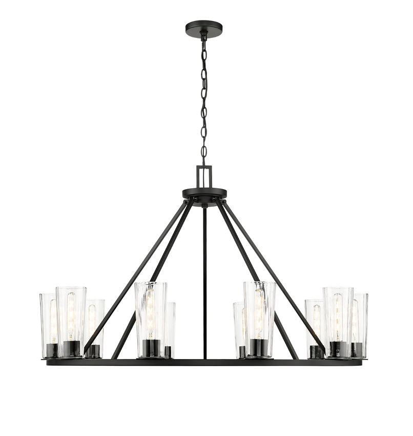Z-Lite Titus 46" 10-Light Matte Black Steel Chandelier With Clear Glass Shade