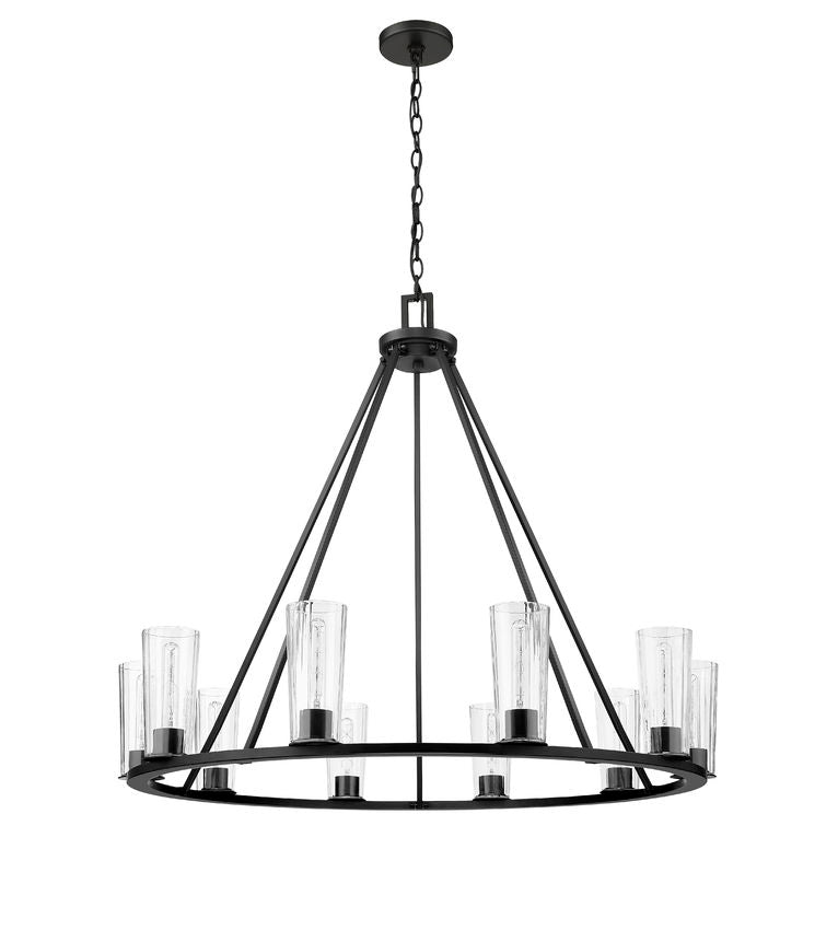 Z-Lite Titus 46" 10-Light Matte Black Steel Chandelier With Clear Glass Shade